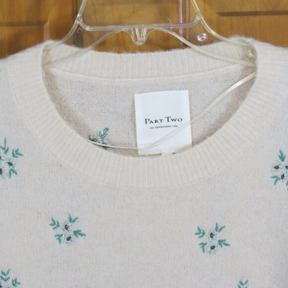 Part Two Copenhagen Cream Pullover Sweater Embroidered Crew Neck Large - Picture 2 of 11